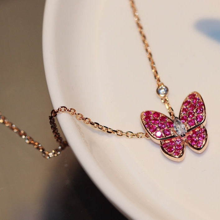 [Lumi Jewelry]BUTTERFLY RED DIAMOND ROSE GOLD NECKLACE