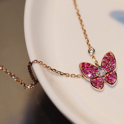 [Lumi Jewelry]BUTTERFLY RED DIAMOND ROSE GOLD NECKLACE