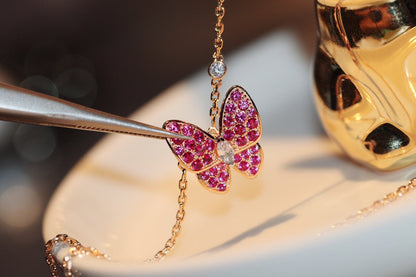 [Lumi Jewelry]BUTTERFLY RED DIAMOND ROSE GOLD NECKLACE