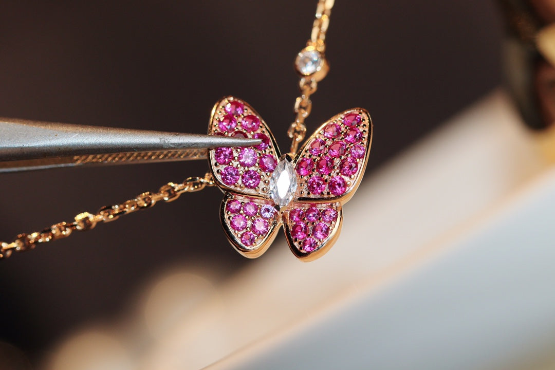 [Lumi Jewelry]BUTTERFLY RED DIAMOND ROSE GOLD NECKLACE