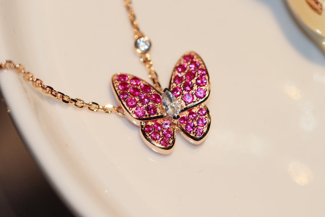 [Lumi Jewelry]BUTTERFLY RED DIAMOND ROSE GOLD NECKLACE