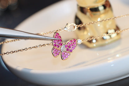 [Lumi Jewelry]BUTTERFLY RED DIAMOND ROSE GOLD NECKLACE