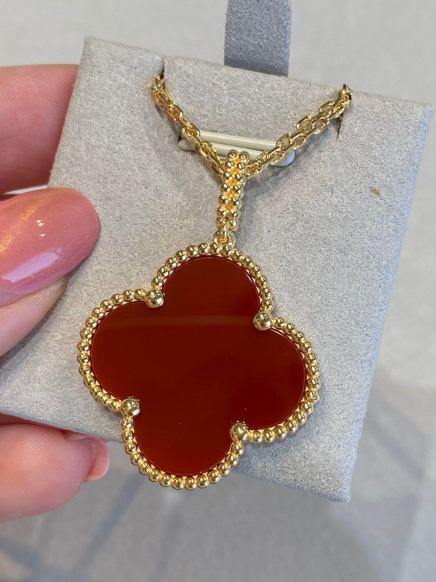 [Lumi Jewelry]CLOVER 25MM NECKLACE GOLD CARNELIAN