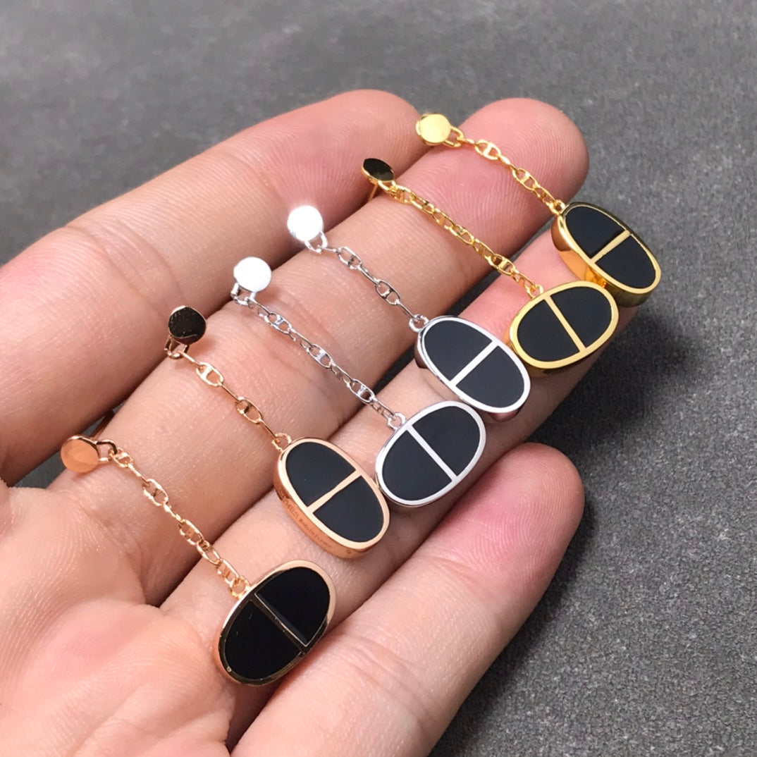 [Lumi Jewelry]CHAINE VERSO BLACK CERAMIC SILVER EARRINGS
