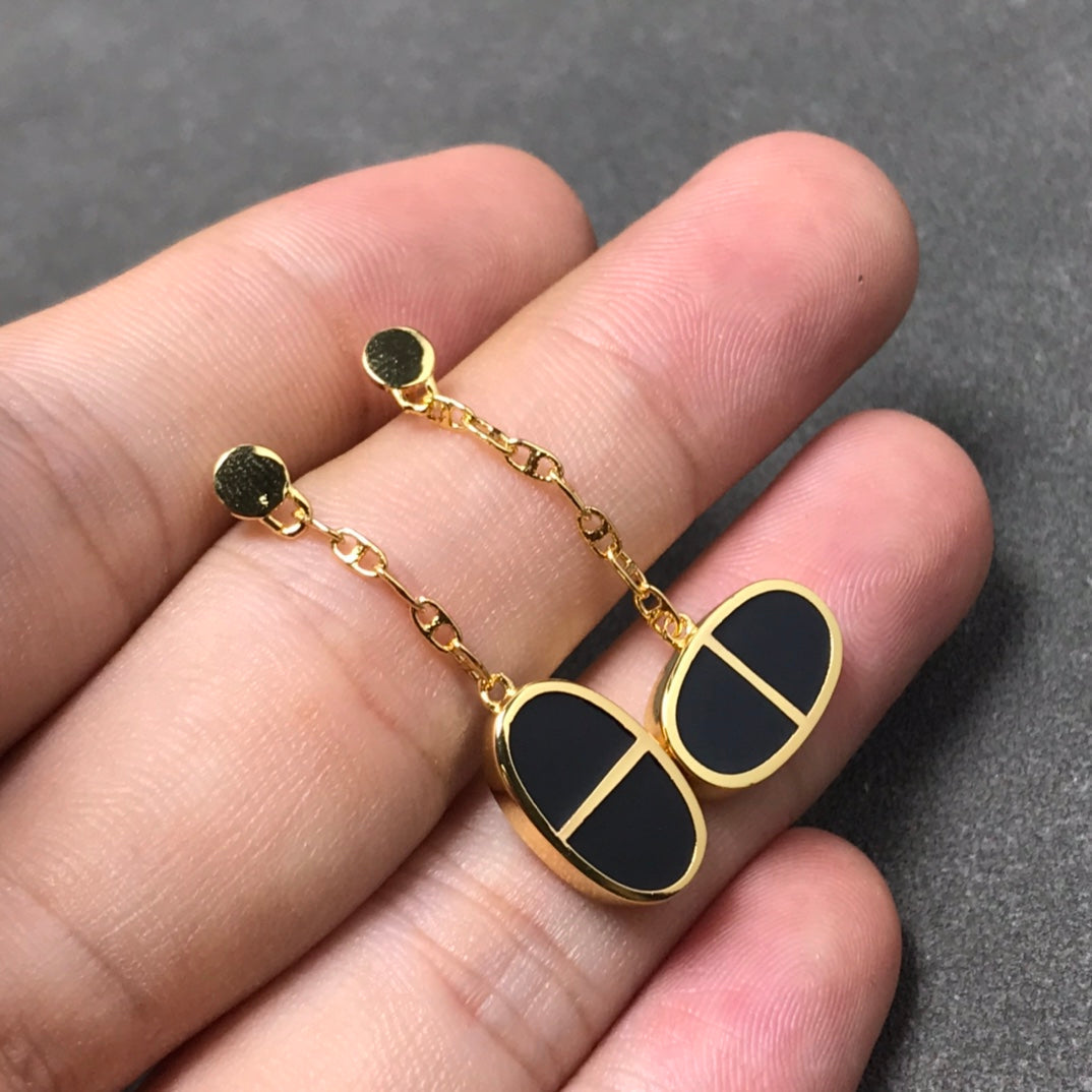 [Lumi Jewelry]CHAINE VERSO BLACK CERAMIC SILVER EARRINGS