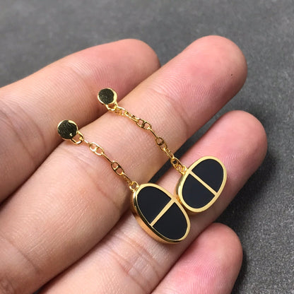 [Lumi Jewelry]CHAINE VERSO BLACK CERAMIC SILVER EARRINGS
