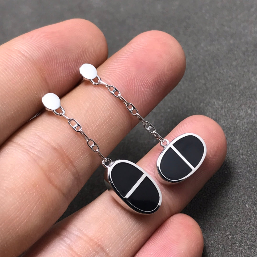 [Lumi Jewelry]CHAINE VERSO BLACK CERAMIC SILVER EARRINGS
