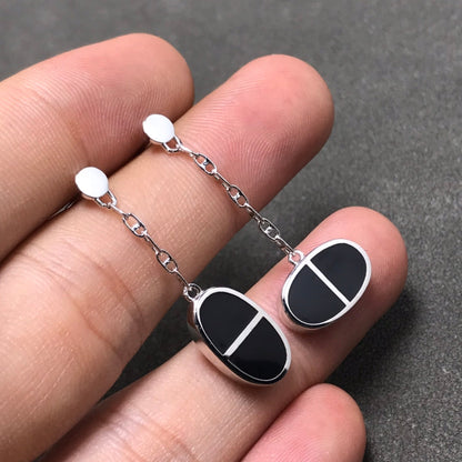 [Lumi Jewelry]CHAINE VERSO BLACK CERAMIC SILVER EARRINGS