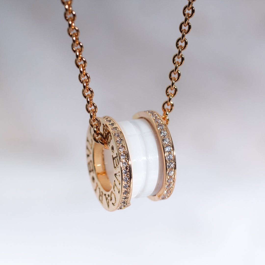 [Lumi Jewelry]ZERO 1 WHITE CERAMIC PINK GOLD DIAMOND NECKLACE