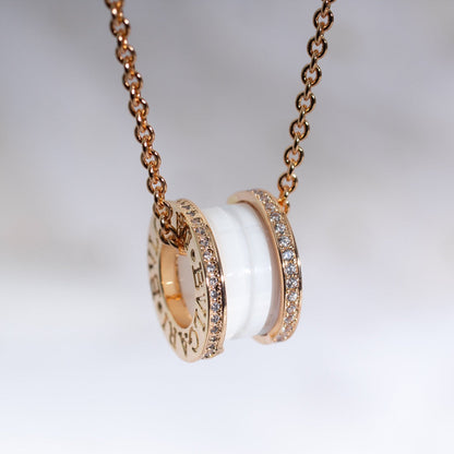 [Lumi Jewelry]ZERO 1 WHITE CERAMIC PINK GOLD DIAMOND NECKLACE