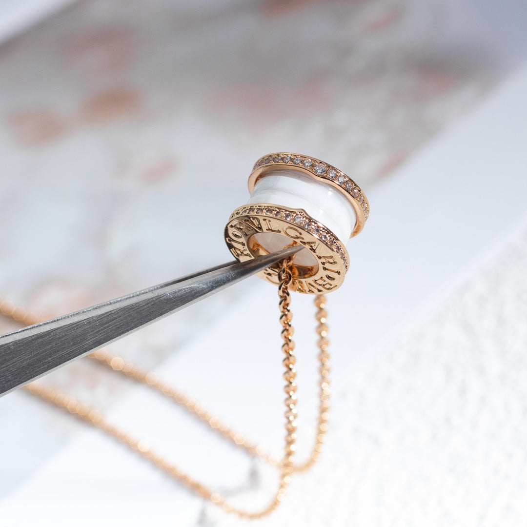 [Lumi Jewelry]ZERO 1 WHITE CERAMIC PINK GOLD DIAMOND NECKLACE