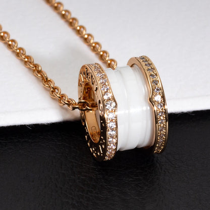 [Lumi Jewelry]ZERO 1 WHITE CERAMIC PINK GOLD DIAMOND NECKLACE