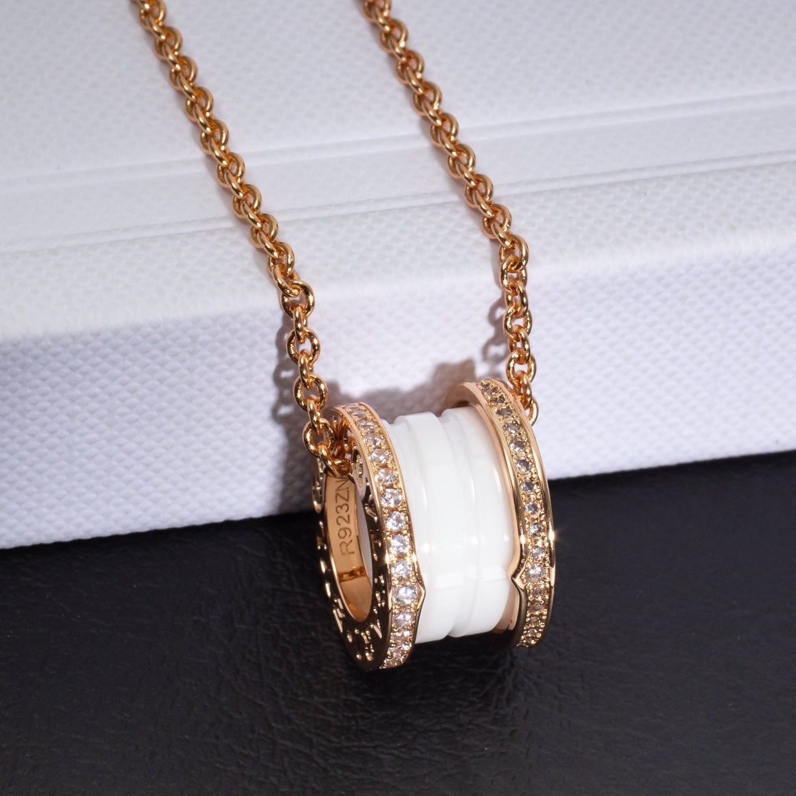 [Lumi Jewelry]ZERO 1 WHITE CERAMIC PINK GOLD DIAMOND NECKLACE