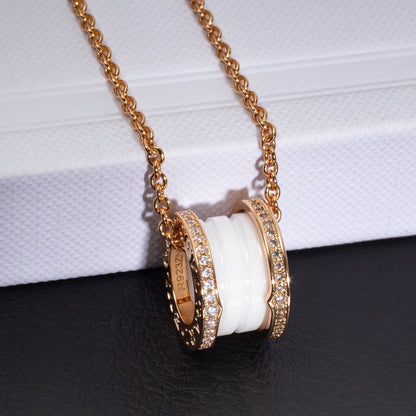 [Lumi Jewelry]ZERO 1 WHITE CERAMIC PINK GOLD DIAMOND NECKLACE