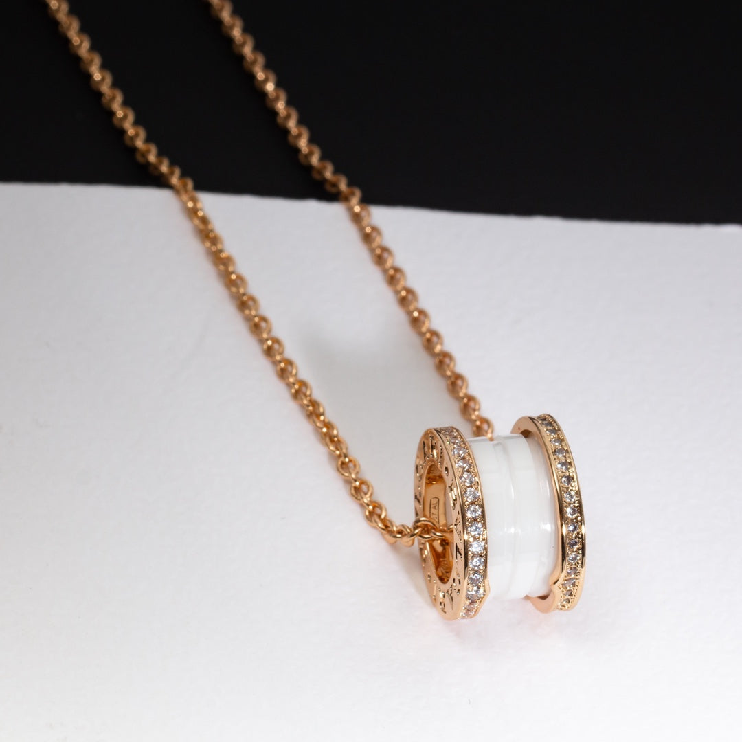 [Lumi Jewelry]ZERO 1 WHITE CERAMIC PINK GOLD DIAMOND NECKLACE