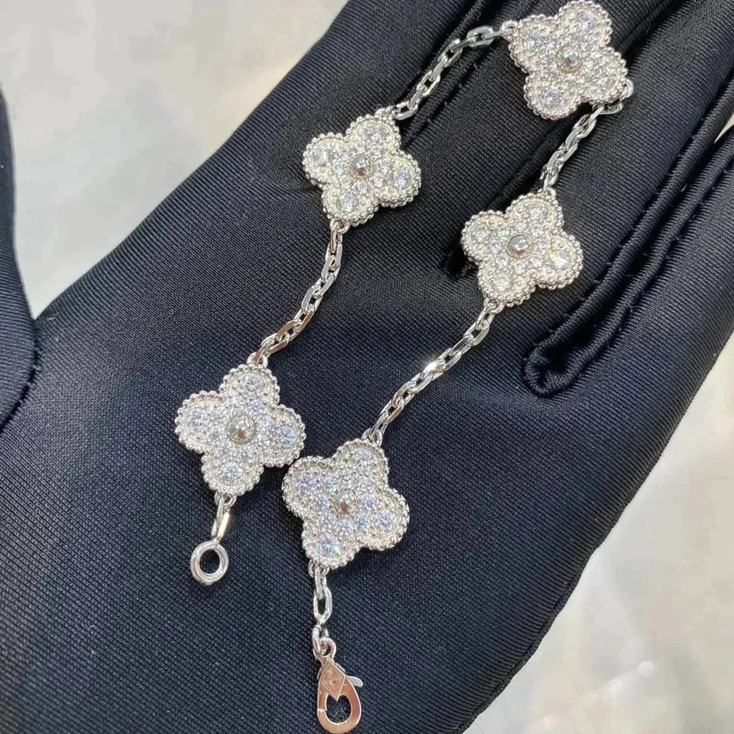 [Lumi Jewelry]CLOVER 5 MOTIFS  DIAMOND BRACELET SILVER