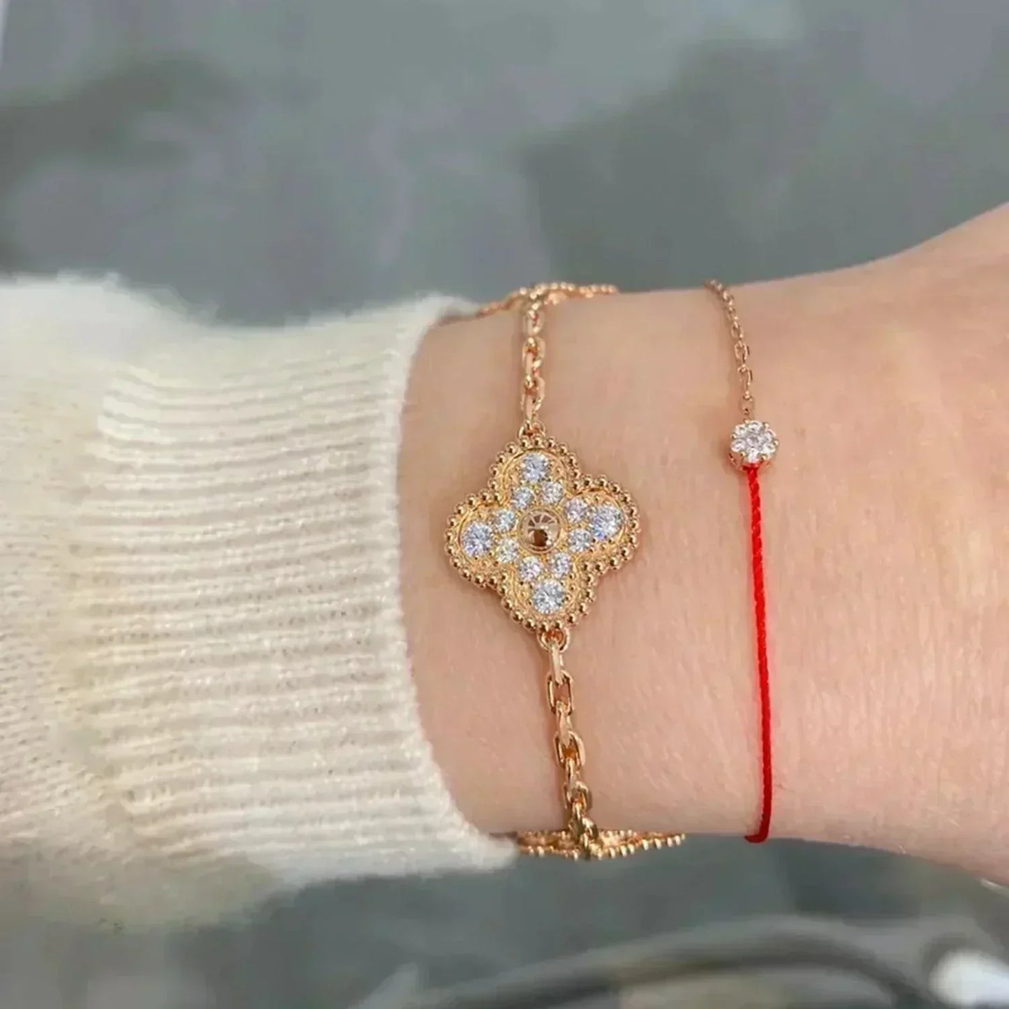 [Lumi Jewelry]CLOVER 5 MOTIFS  FULL DIAMOND BRACELET