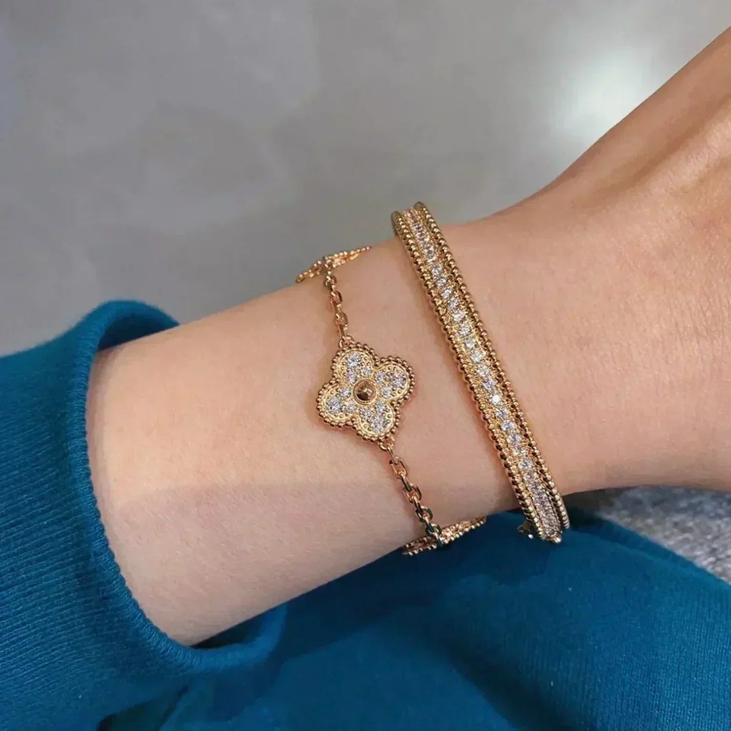 [Lumi Jewelry]CLOVER 5 MOTIFS  FULL DIAMOND BRACELET