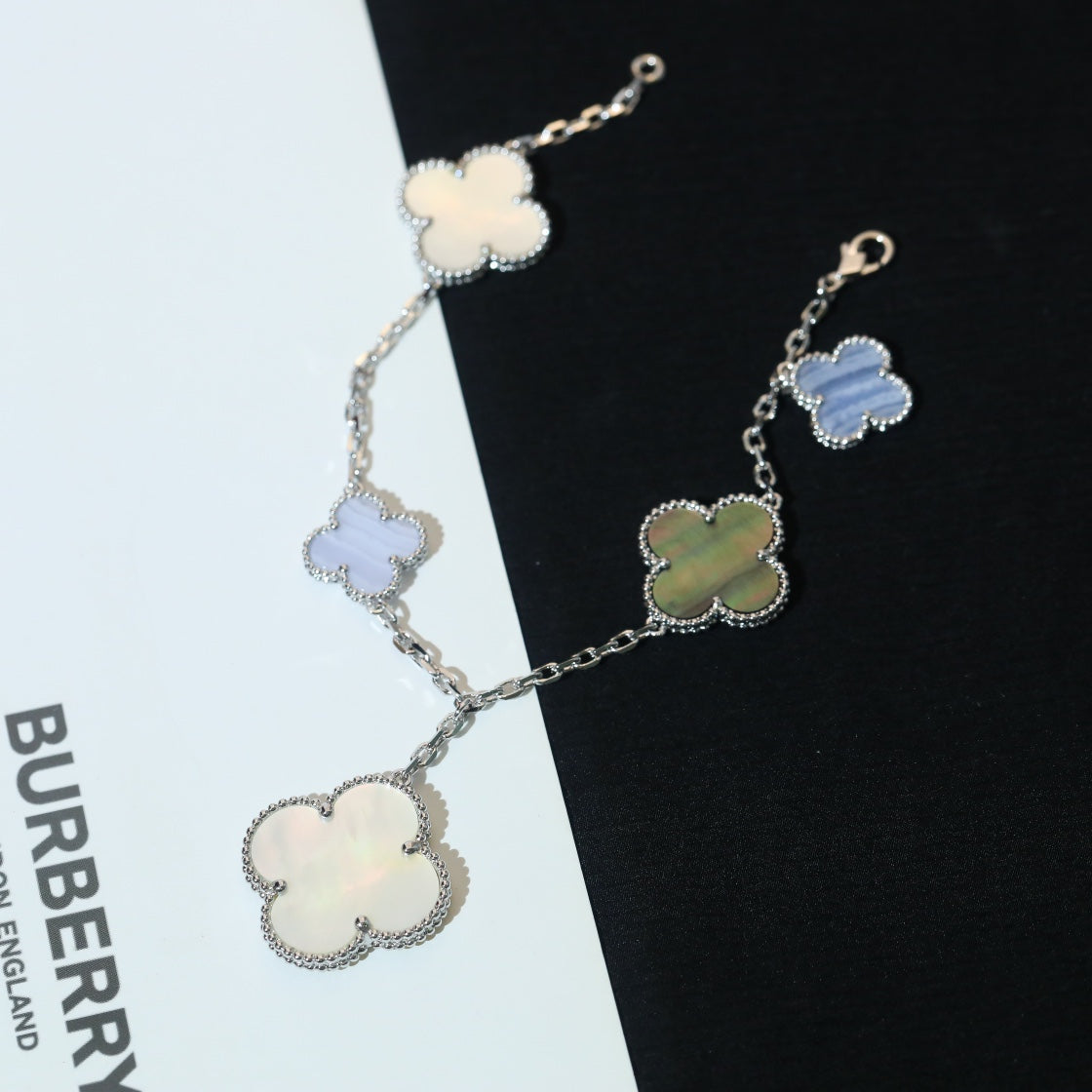 [Lumi Jewelry]CLOVER BRACELET 5 MOTIFS MOP CHALCEDONY SILVER
