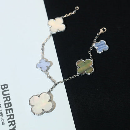 [Lumi Jewelry]CLOVER BRACELET 5 MOTIFS MOP CHALCEDONY SILVER