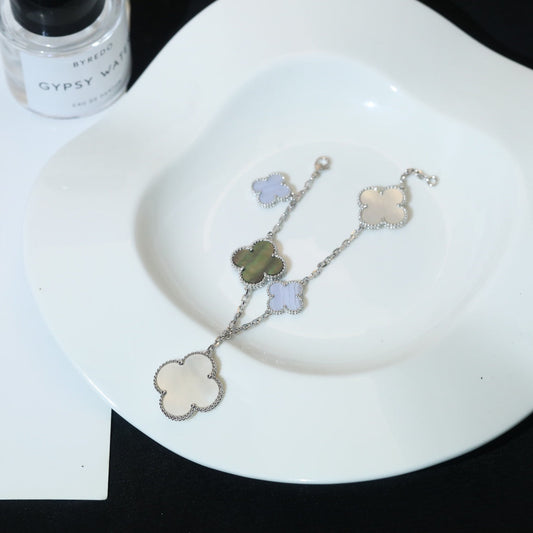 [Lumi Jewelry]CLOVER BRACELET 5 MOTIFS MOP CHALCEDONY SILVER
