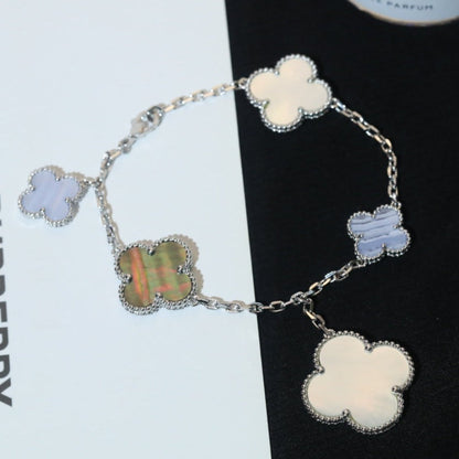[Lumi Jewelry]CLOVER BRACELET 5 MOTIFS MOP CHALCEDONY SILVER