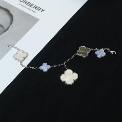 [Lumi Jewelry]CLOVER BRACELET 5 MOTIFS MOP CHALCEDONY SILVER
