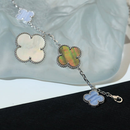 [Lumi Jewelry]CLOVER BRACELET 5 MOTIFS MOP CHALCEDONY SILVER
