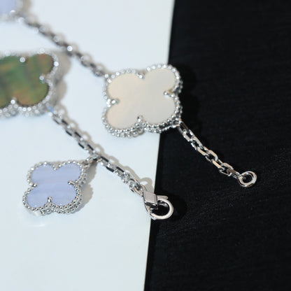 [Lumi Jewelry]CLOVER BRACELET 5 MOTIFS MOP CHALCEDONY SILVER