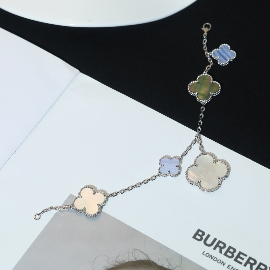 [Lumi Jewelry]CLOVER BRACELET 5 MOTIFS MOP CHALCEDONY SILVER