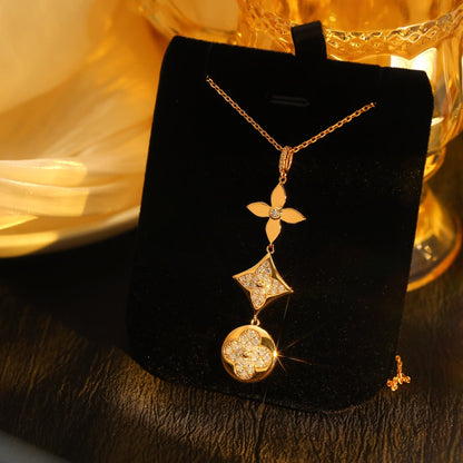 [Lumi Jewelry]STAR AND SUN DIAMOND PINK GOLD NECKLACE