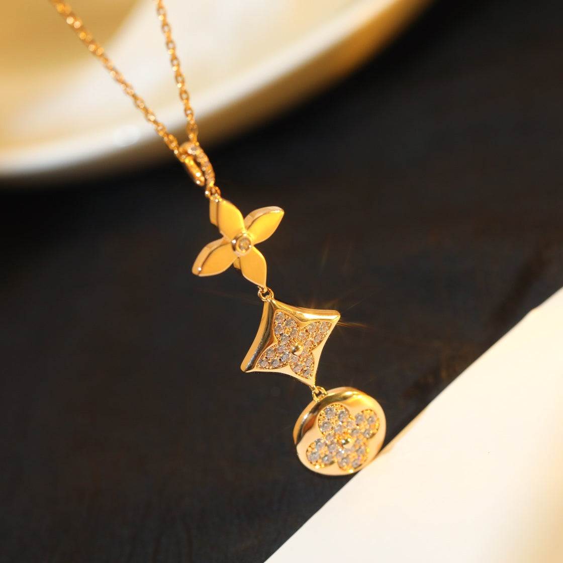 [Lumi Jewelry]STAR AND SUN DIAMOND PINK GOLD NECKLACE