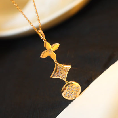 [Lumi Jewelry]STAR AND SUN DIAMOND PINK GOLD NECKLACE