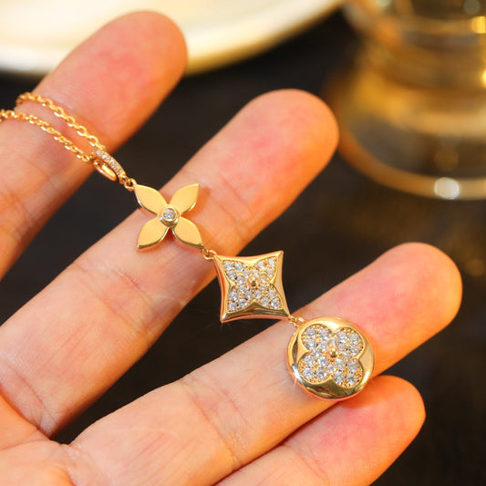 [Lumi Jewelry]STAR AND SUN DIAMOND PINK GOLD NECKLACE