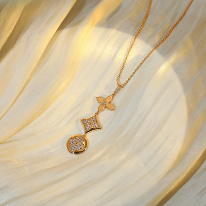 [Lumi Jewelry]STAR AND SUN DIAMOND PINK GOLD NECKLACE