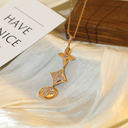 [Lumi Jewelry]STAR AND SUN DIAMOND PINK GOLD NECKLACE