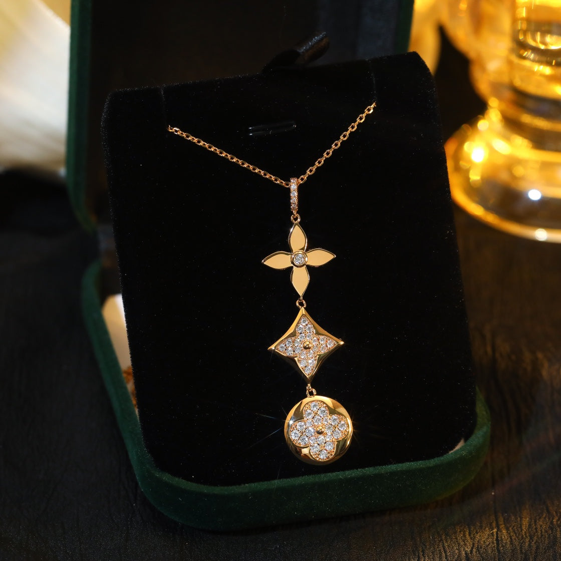 [Lumi Jewelry]STAR AND SUN DIAMOND PINK GOLD NECKLACE