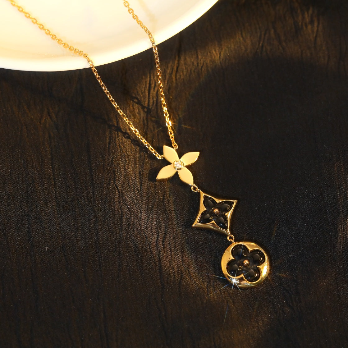 [Lumi Jewelry]STAR AND SUN ONYX PINK GOLD NECKLACE
