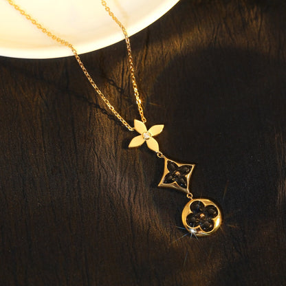 [Lumi Jewelry]STAR AND SUN ONYX PINK GOLD NECKLACE