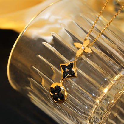 [Lumi Jewelry]STAR AND SUN ONYX PINK GOLD NECKLACE