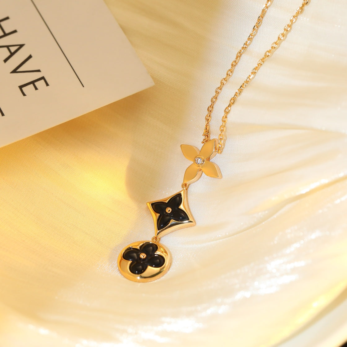 [Lumi Jewelry]STAR AND SUN ONYX PINK GOLD NECKLACE