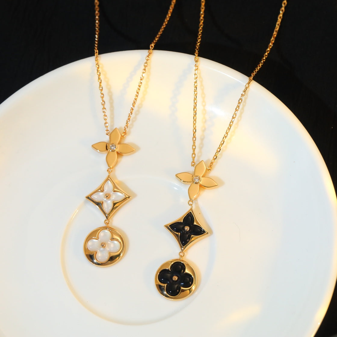 [Lumi Jewelry]STAR AND SUN ONYX PINK GOLD NECKLACE