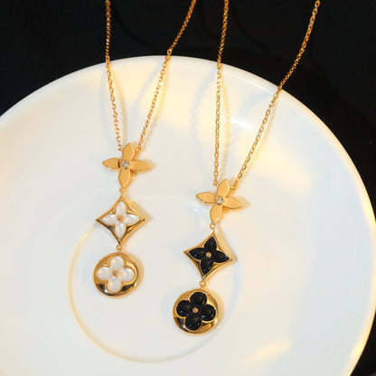 [Lumi Jewelry]STAR AND SUN ONYX PINK GOLD NECKLACE