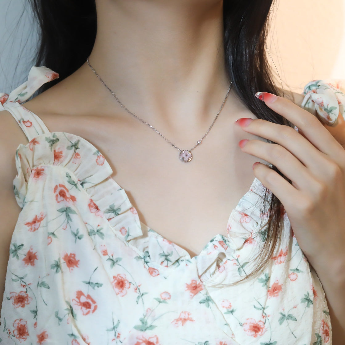 [Lumi Jewelry]SUN PEDANT PINK GOLD 1 DIAMOND NECKLACE