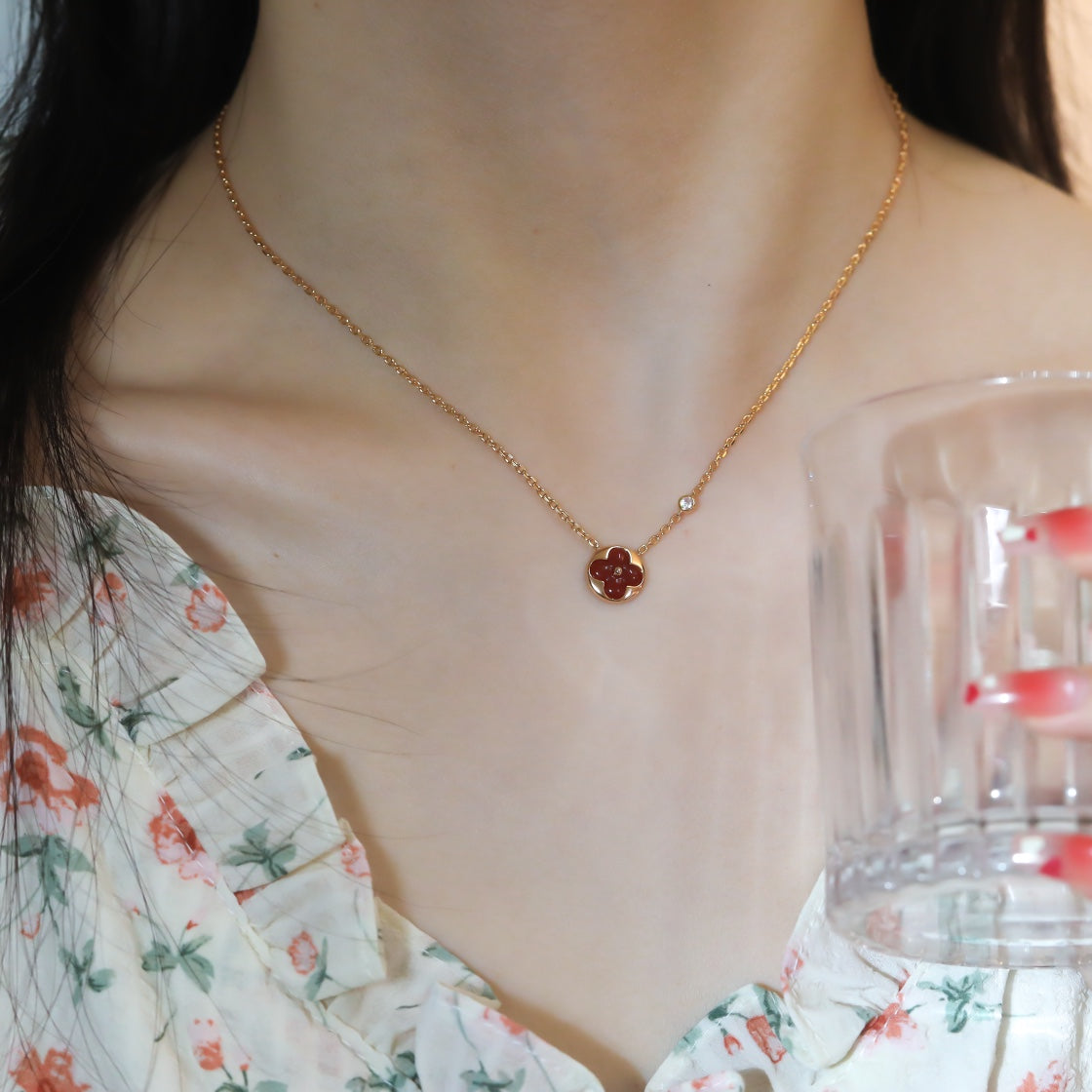 [Lumi Jewelry]SUN PEDANT PINK GOLD 1 DIAMOND NECKLACE