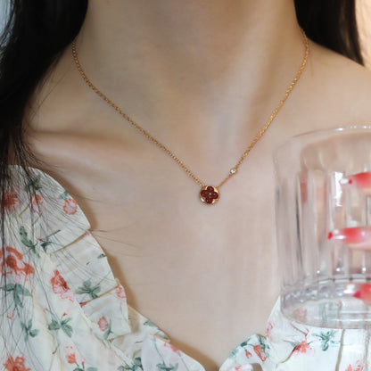 [Lumi Jewelry]SUN PEDANT PINK GOLD 1 DIAMOND NECKLACE