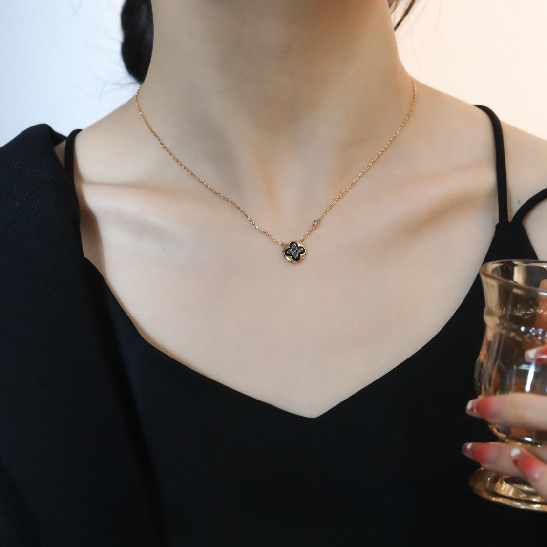 [Lumi Jewelry]SUN PEDANT PINK GOLD 1 DIAMOND NECKLACE