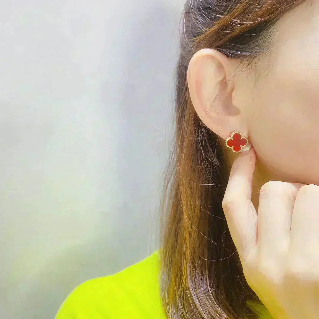 [Lumi Jewelry]CLOVER MEDIUM 1 MOTIFS CARNELIAN  EARRINGS