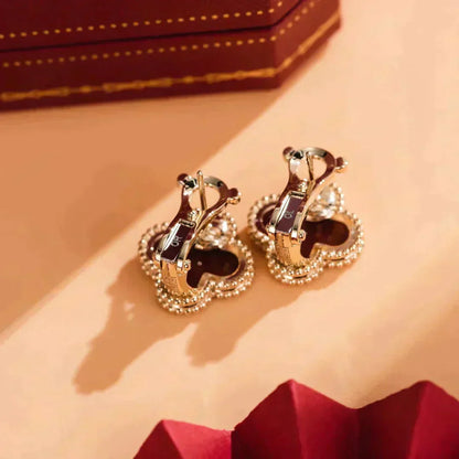 [Lumi Jewelry]CLOVER MEDIUM 1 MOTIFS CARNELIAN  EARRINGS