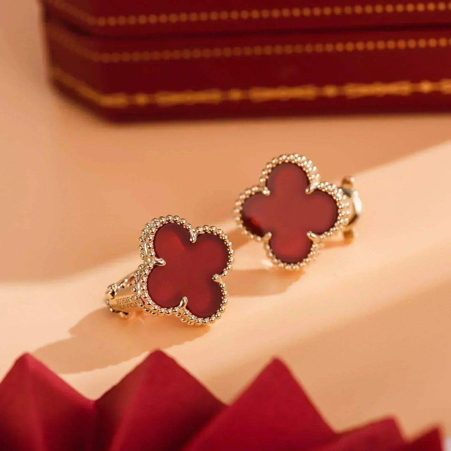 [Lumi Jewelry]CLOVER MEDIUM 1 MOTIFS CARNELIAN  EARRINGS